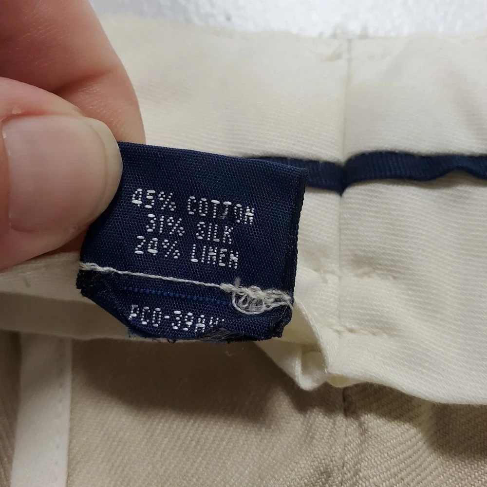 Polo Golf Ralph Lauren Mens Chino Pants Size 36L Cotton Silk Linen Pleated